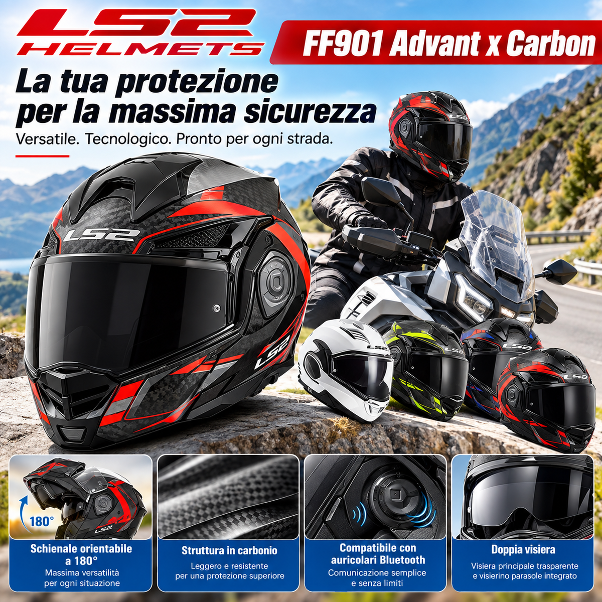 Casco Moto Integrale ECE 22.06 con Doppia Visiera