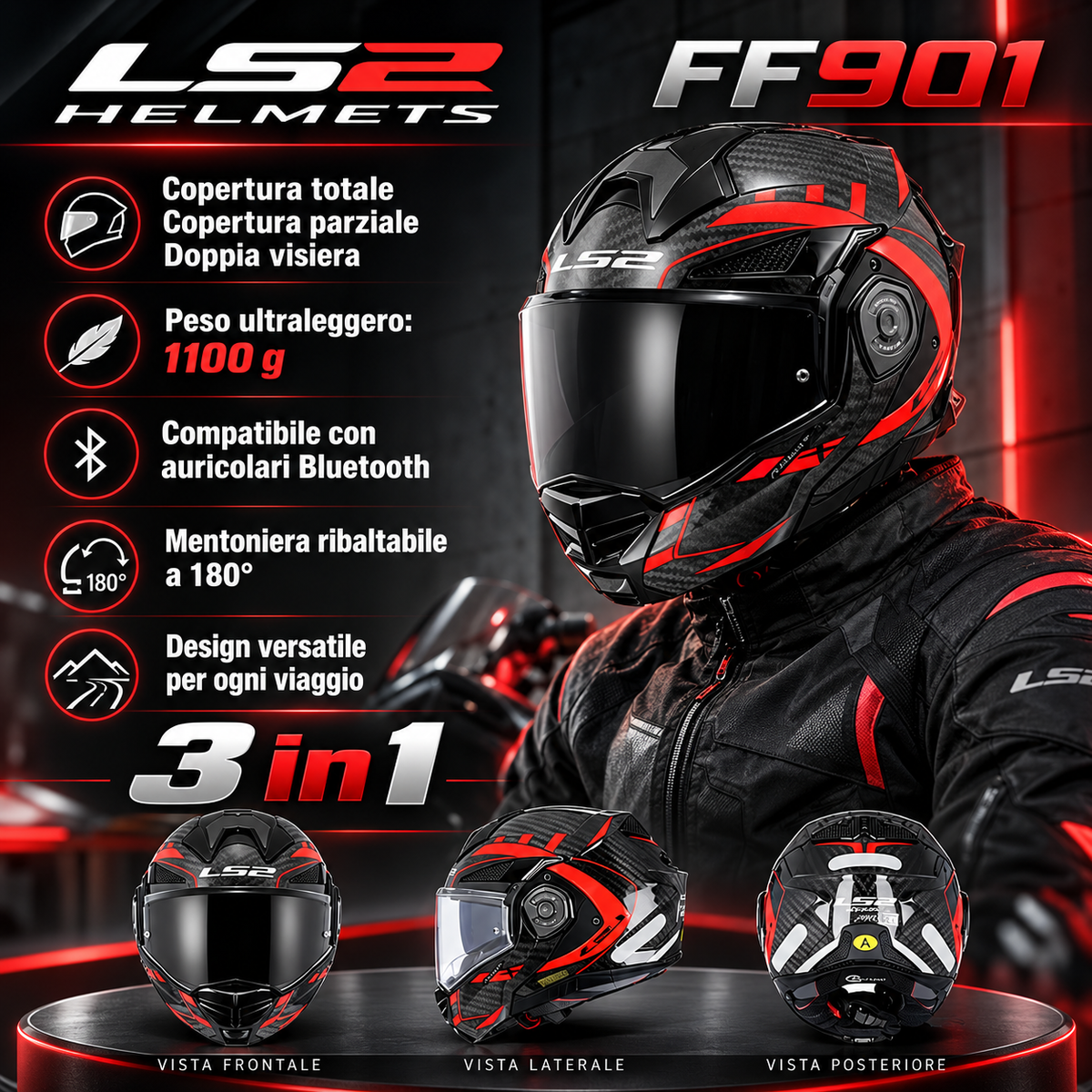 Casco Moto Integrale ECE 22.06 con Doppia Visiera