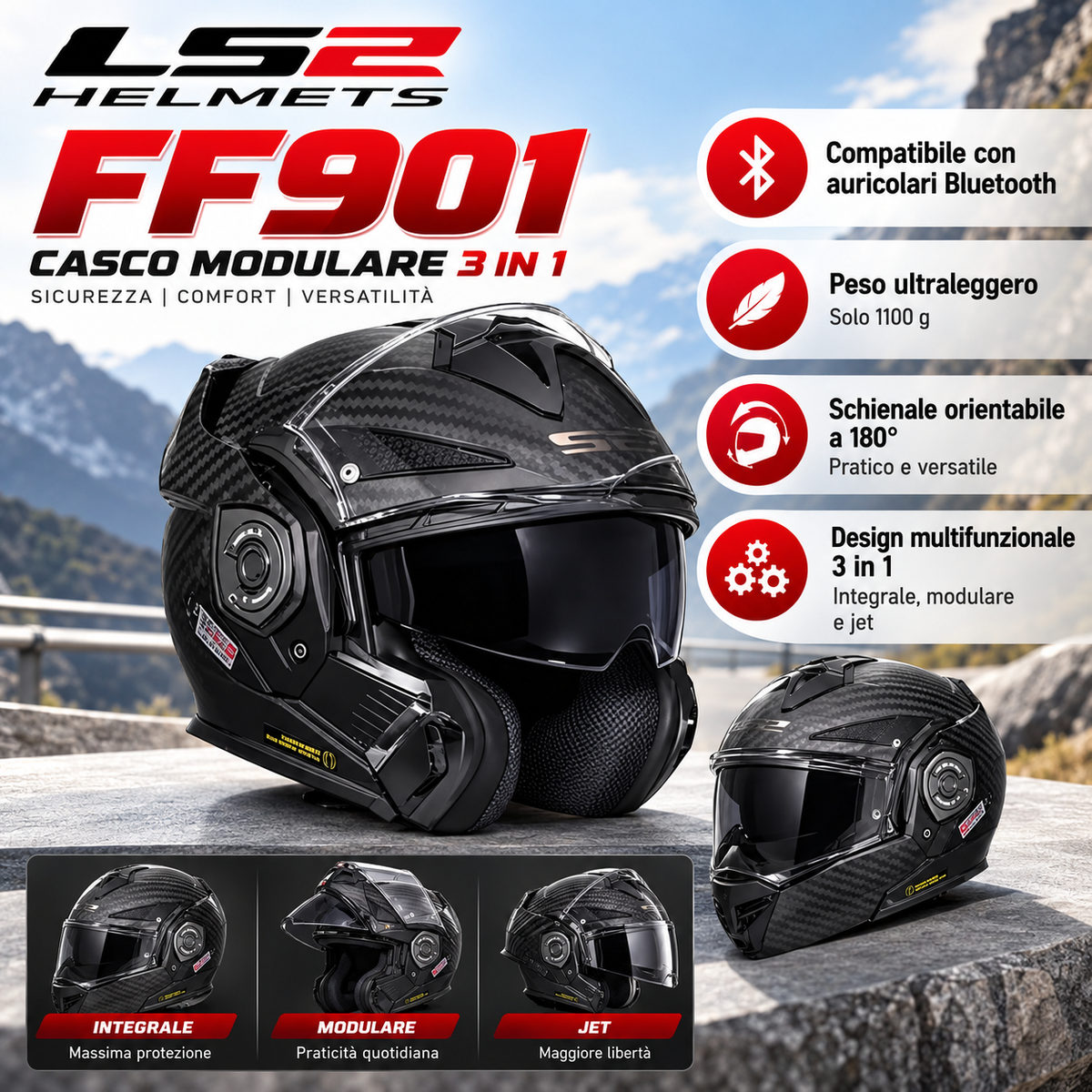 Casco Moto Integrale ECE 22.06 con Doppia Visiera