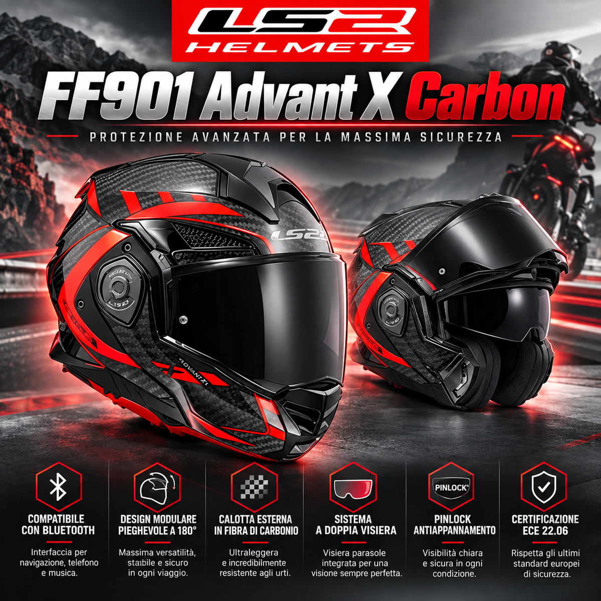 Casco Moto Integrale ECE 22.06 con Doppia Visiera