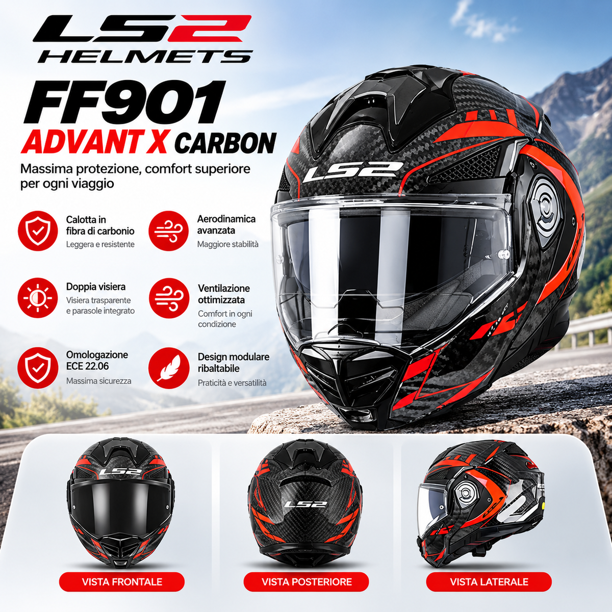 Casco Moto Integrale ECE 22.06 con Doppia Visiera
